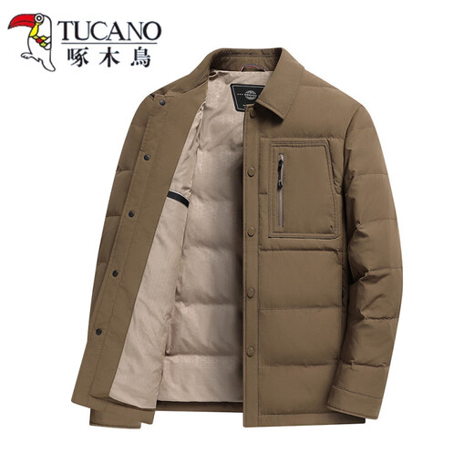 啄木鸟（TUCANO）85鹅绒服男翻领夹克冬装新款商务休闲轻薄保暖防寒鹅绒外套 卡其色 M 170