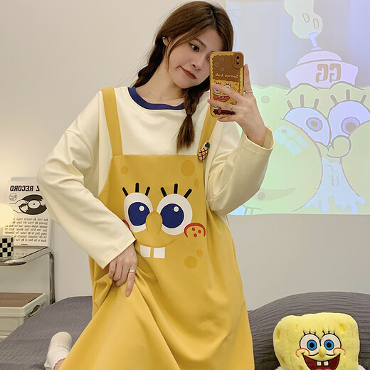 棉的陪伴长袖睡裙女春秋季棉质甜美可爱鸭子睡衣2024年新款大码孕妇家居服 16857 M