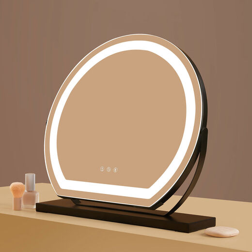 Desktop makeup mirror LED with light fill light charging makeup table rotating dormitory smart girl heart ins style white diameter 40CM plug-in model