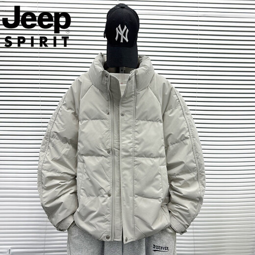 JEEP Jeep International Brand 2025 New Short Down Jacket Male Teenagers White Duck Down Stand Collar Loose Warm Jacket Beige L