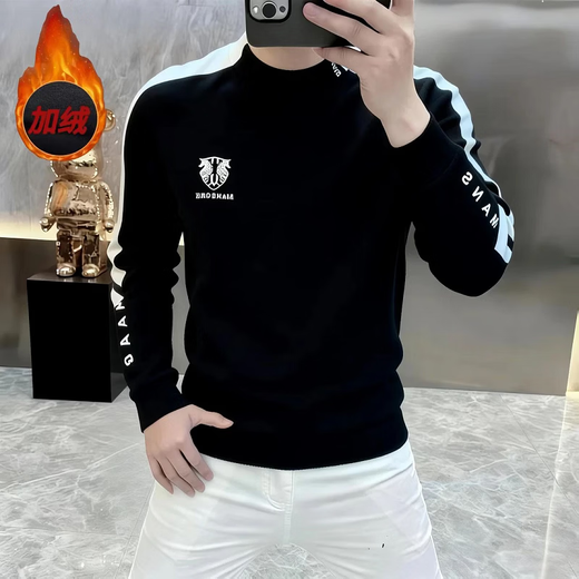 Aoxuanjue sweatshirt men's autumn and winter half turtleneck long-sleeved T-shirt men's velvet thickened trendy brand high-end pullover men's clothing velvet white XL recommended 130-145Jin Jin equals 0.5 kg