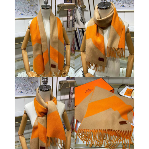 Hermès Herringbone Cashmere Scarf Unisex New Year Gift for Men and Women Camel H259065S-01