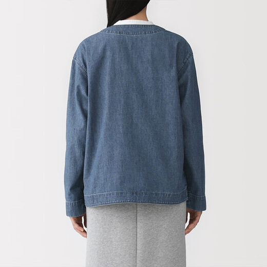 MUJI Women's Kapok Mixed Lightweight Denim Button-Down Shirt Women's Jacket Women's Spring 26 New Arrival BC2R8A6S Blue S (155/80A)