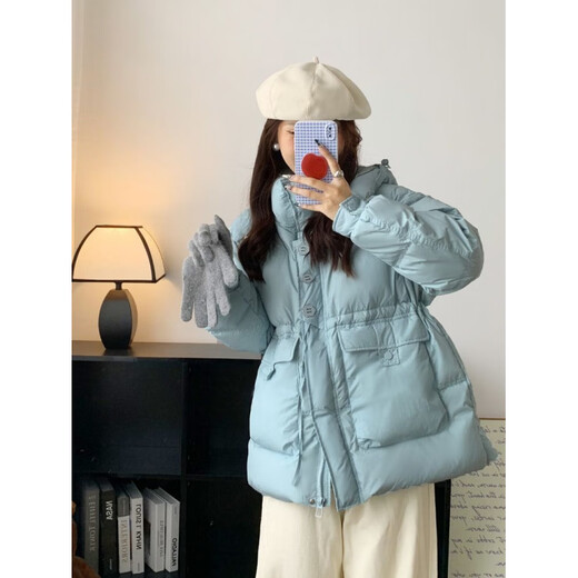 Playboy (PLAYBOY) 2026 Winter New White Duck Down Short Bread Jacket Women Korean Style Loose Thickened Waist Hooded Down Jacket Official Flagship Milky White S Suitable for 80-125 Jin Jin equals 0.5 kg