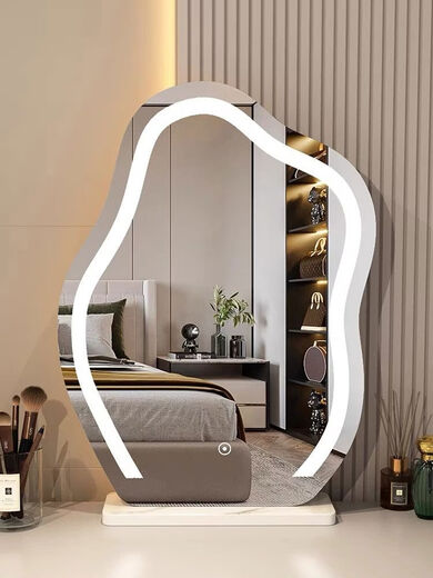 Nordic round LED dressing mirror smart light-emitting three-color adjustable dressing table desktop makeup mirror supplementary light beauty mirror 45 cm gold rotatable smart mirror