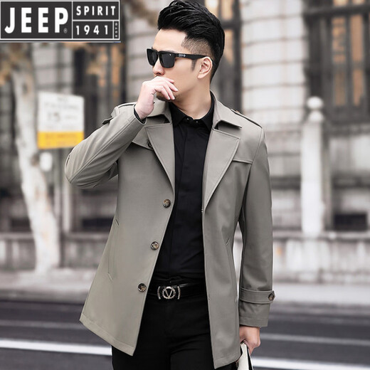 JEEP SPIRIT男士风衣2026新款春秋中长款外套男装夹克薄款上衣商务休闲爸爸装 卡其色 M 170
