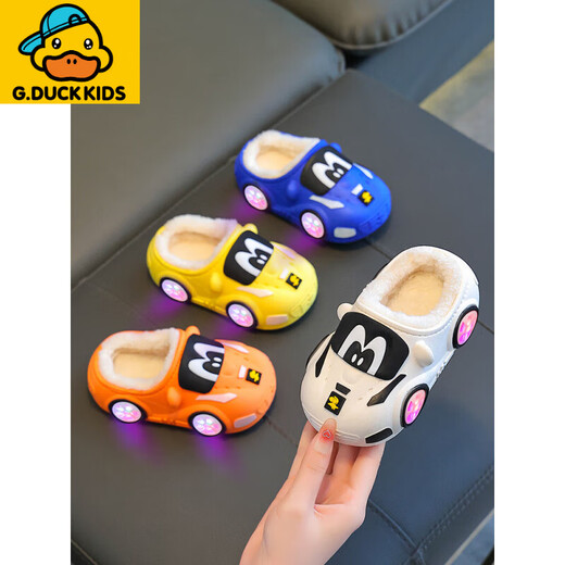 G.duck Little Yellow Duck Children's Cotton Slippers Boys Light Up and Glow 2025 New Autumn and Winter Waterproof and Warm Home Bag Heels for Men Car Light Up Style Bag Heels - Blue 22 23 Sizes Inner Length 14.5cm Suitable for Feet Length 13.5 to 1