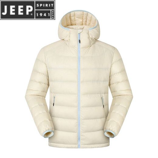 JEEP SPIRIT冬季新款男装90白鸭绒轻薄多巴胺连帽排骨羽绒服男冬季情侣外套女 黑色 M