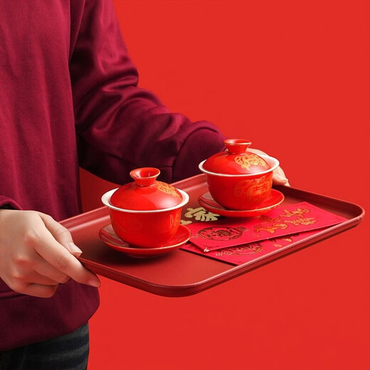 Pupan Festive Engagement Gift Tray Wedding Red Wedding Tray Household Wedding Candy Living Room Festive Tea Tray Wedding Supplies Rectangular Tray Extra Thick My Family Is Happy - Extra Large 60 Pack of 6