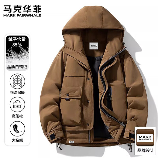 MARK FAIRWHALE Hong Kong style retro casual down jacket men's 2026 spring new warm and comfortable thickened anti-cold tide brand top black 85% white duck down M recommended 105-120 Jin Jin equals 0.5 kg