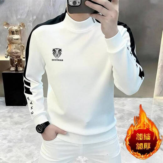 Aoxuanjue sweatshirt men's autumn and winter half turtleneck long-sleeved T-shirt men's velvet thickened trendy brand high-end pullover men's clothing velvet white XL recommended 130-145Jin Jin equals 0.5 kg