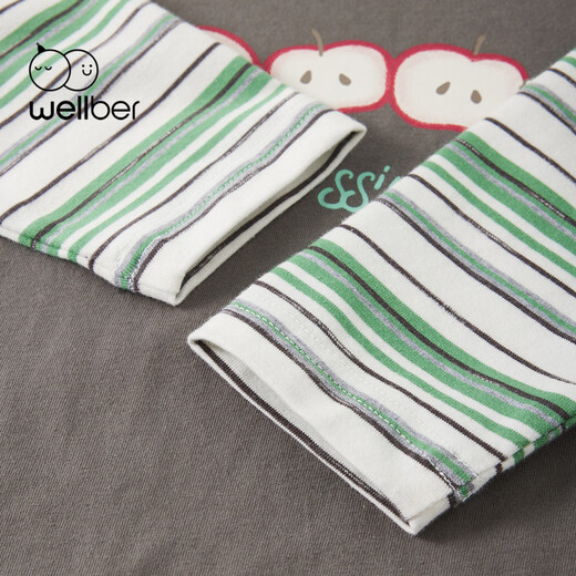 WELLBER children's T-shirt baby striped fake two-piece long-sleeved top for children and middle-aged children pure cotton versatile dark gray 110