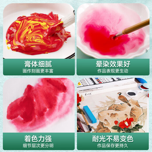 Green bamboo painting materials (CHINJOO) Chinese painting pigments 12ml 24 colors 14-piece set children's ink painting box single paint primary school students entry-level Chinese painting supplies tools full set of art sketching with box