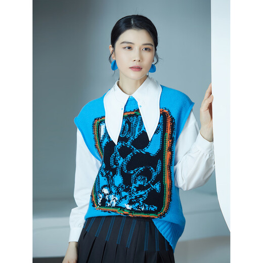 BBLLUUEE Shopping mall same style BBLLUUEE pink blue wardrobe 2026 spring fashion ageless sheep wool loose vest for women coral blue XL