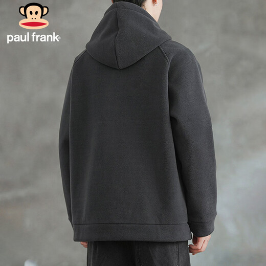 Paul Frank Polar Fleece Jacket Men's Winter Thick Warm Hooded Jacket Men's Trendy Top Men's Dark Gray XL