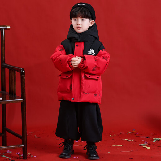 Ultraman Boys Red Down Jacket Winter New Year's Eve Thickened 26 New Children's New Year's Bread Clothes Winter Jacket Baby Red 130 cm Recommended height is about 125cm