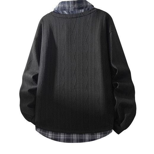 CHOCOOLATE it men's fashion brand American fake two-piece sweatshirt men's 2026 spring new plaid splicing versatile top trendy white counter quality M recommended 90-110Jin Jin equals 0.5 kg