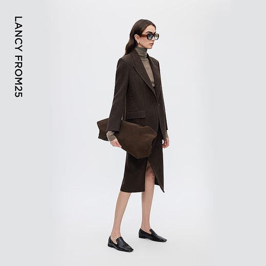 Langzi same style as the show Gaozhi series old money style high-end wool suit/skirt/shirt/trousers dark coffee color M