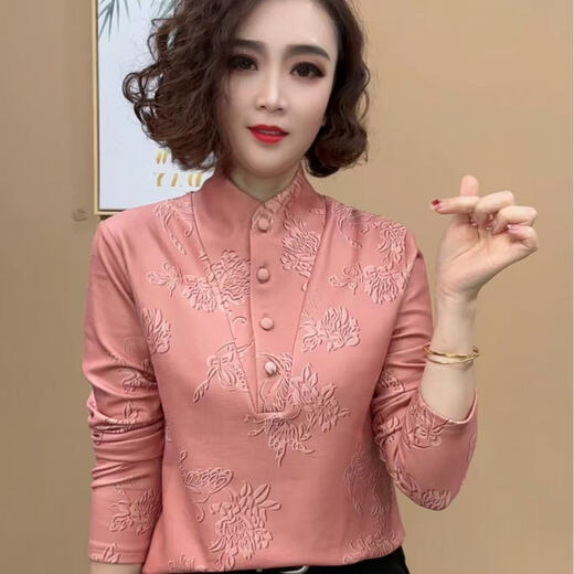 Added velvet and thickening 2026 winter new fashion temperament stand-up collar warm double-sided velvet versatile base layer same style in shopping malls pink XL size recommended 90-110 Jin Jin equals 0.5 kg