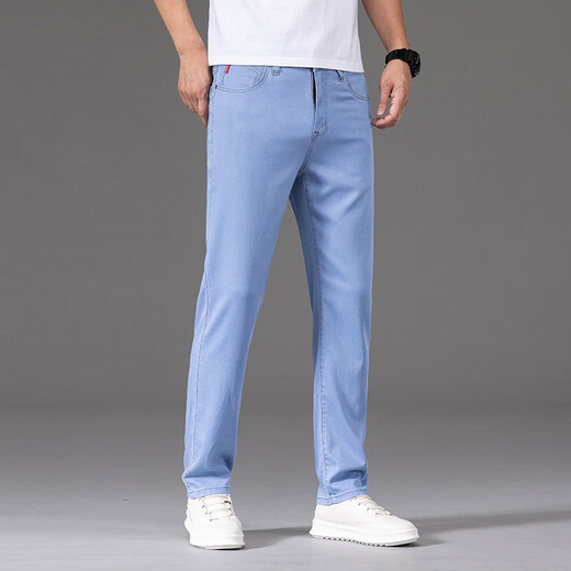 Prato Lee Jeans de tenis para los pantalones rectos sueltos delgados de verano para hombres para pantalones delgados casuales de hombres para hombres para la elasticidad de los hombres 9767 Light Blue 31