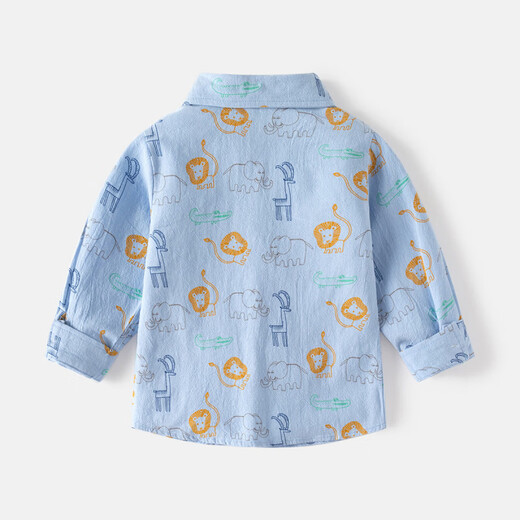 G.duck children's clothing spring boys long-sleeved cotton shirt children's cartoon shirt lapel brushed shirt trendy light blue zoo shirt 90 cm