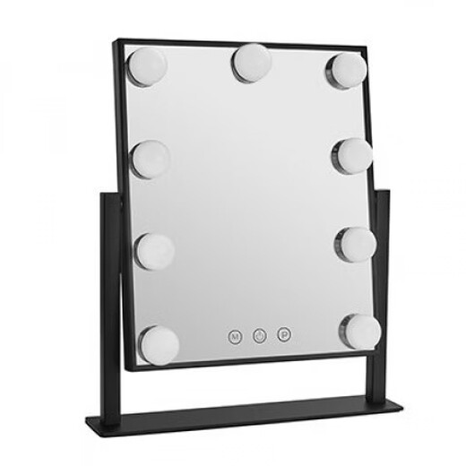Mirror insled make-up mirror with light bulb mirror girls dormitory desktop large intelligent supplementary light desktop 9 light bulbs three-color light + stepless dimming (cool black plug-in model)