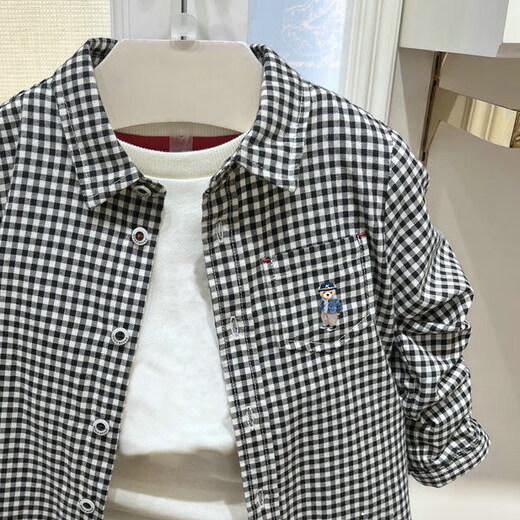 G.duck children's clothing 25 spring boys' cotton plaid long-sleeved shirt medium and large children's casual versatile shirt tops red 2 110 cm
