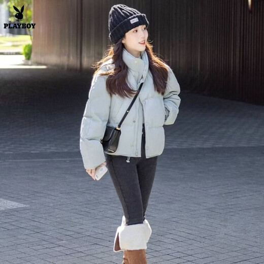 Playboy (PLAYBOY) Korean short down jacket 2026 winter new thickened sweet duck down little man's bread coat official flagship sky blue down jacket S