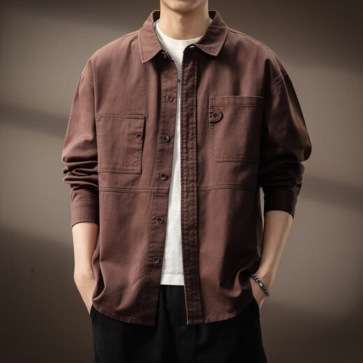 Precious color high-end American retro trendy brand work shirt men's spring and autumn trendy brand loose Ami khaki jacket men's coat
