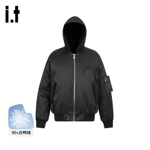 GROUND ZERO shopping mall same style removable knitted hat couple 90 white duck down baseball style down jacket black M