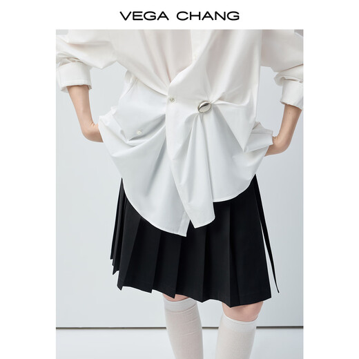 VEGA CHANG Pure white loose-cut Tencel striped shirt for women 2026 new spring design loose shirt French white S