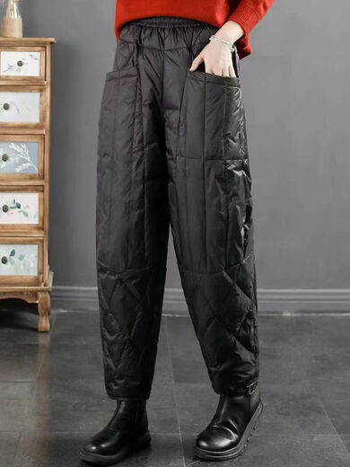 Large size winter super thick down pants for women - 40 degrees below zero 2023 new plus velvet and thickened women's outer wear loose cotton pants black XL XL recommended 140-160 Jin Jin equals 0.5 kg