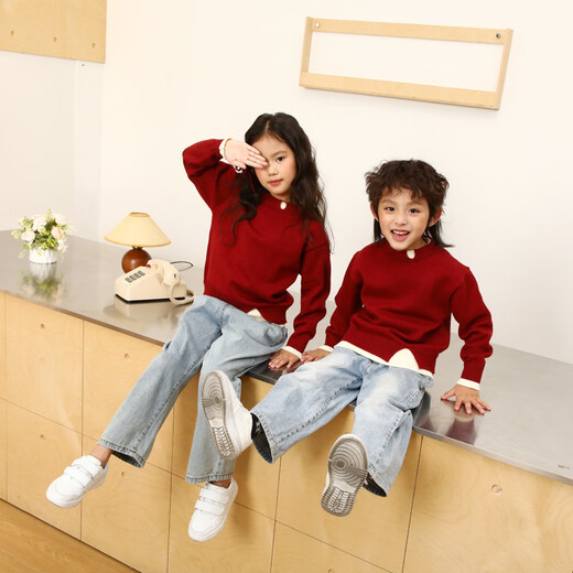 Family portrait, parent-child outfit, red New Year sweater for the Year of the Horse, New Year's greeting clothes for a family of three, mother and daughter, high-end style, burgundy sweater/single piece 170, adult size M (recommended height 155-160cm)
