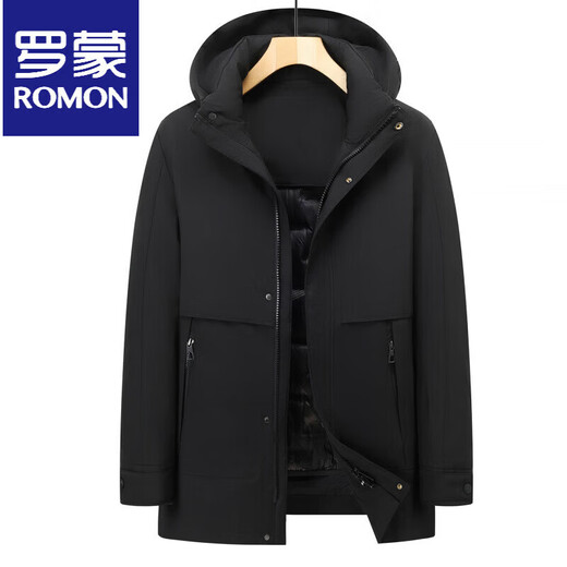 ROMON мужской пуховик зимний новый с капюшоном деловой пуховик средней длины 90 бархат теплый модный мужской среднего возраста XD5052 черный M