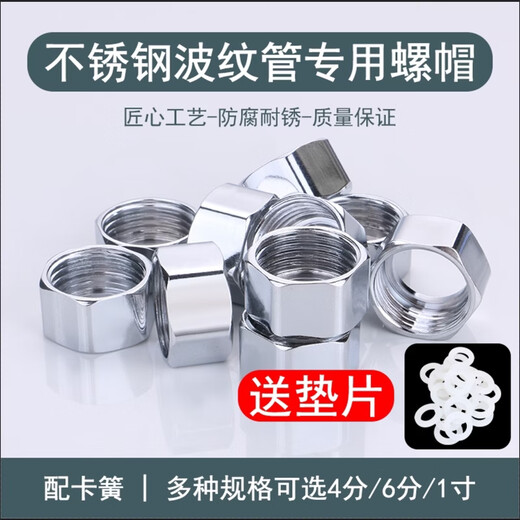 Wing Fantasy 304 stainless steel bellows nut, thickened water and electricity pipe joint, 4 points, 6 minutes, 1 inch household accessories, 4 points, 304 steel cap (with 16 tubes), free 304 circlip + gasket