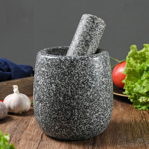 Hechen Home Natural Household Garlic Pounder Stone Garlic Mortar Pound Medicine Jar Grinder Natural Stone Garlic Pounder Grinder Polished Black Stone Special Cylinder with Lid