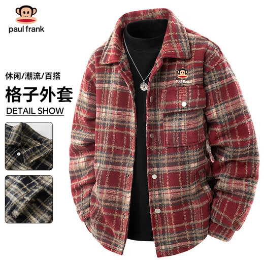 Big mouth monkey (paul frank) plaid woolen jacket men's autumn and winter new loose thickened warm casual lapel shirt style jacket