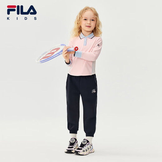 FILA children's clothing long-sleeved T-shirt 2025 winter new style girls and children loose sports POLO shirt hazy pink-LP 105