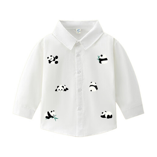Jeanswest Jeanswest 2026 Spring New Panda Cartoon Boys' Shirt Pure Cotton Comfortable Long-Sleeved Printed Shirt DCM White 2100 110 cm