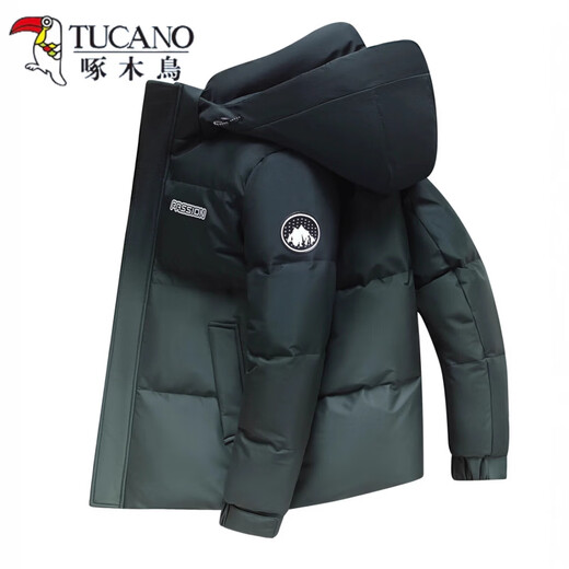 Woodpecker (TUCANO) 258 г. Мужская куртка на утином пуху, новинка 2026 года, молодежная куртка с градиентом, утолщенная модная зимняя короткая куртка зеленого цвета 8803 2XL