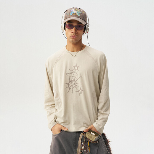 Instant Mountain Monterest outdoor 5A antibacterial moisture absorption quick-drying waffle cationic printed long-sleeved T-shirt Qiansha Xing L