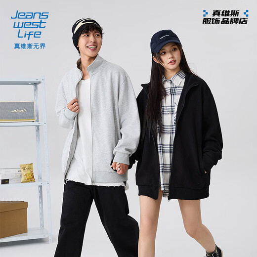 JEANSWEST LIFE Jeanswest American solid color stand-up collar cardigan sweatshirt men's spring and autumn loose couple sports coat zipper top