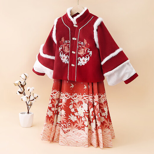 October Mommy New Year's greetings clothes for girls and children Hanfu winter clothes baby girl thickened dress Ming suit Chinese red 140