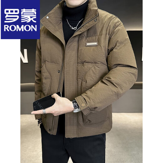 ROMON холодостойкий пуховик для мужчин зимой утолщенный 2025 новый стиль новая ткань легкая и короткая куртка с воротником-стойкой кофейного цвета M