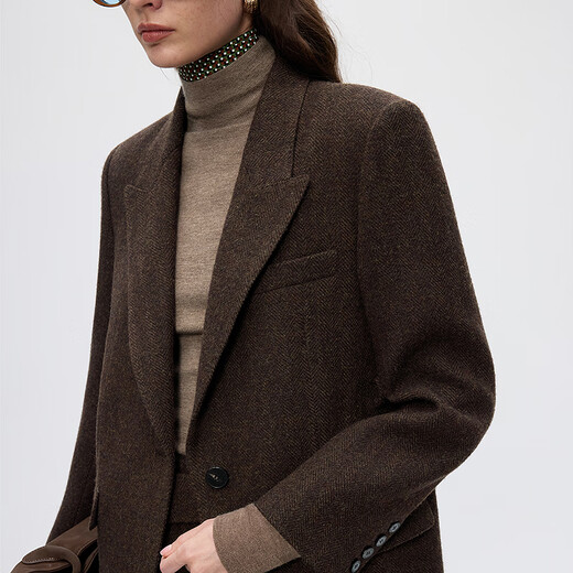 Langzi same style as the show Gaozhi series old money style high-end wool suit/skirt/shirt/trousers dark coffee color M