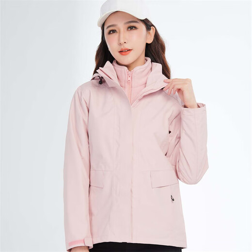 Simboo三合一冲锋衣女男户外新款防寒防风登山服秋冬加绒加厚外套夹克 12805粉色-女 L