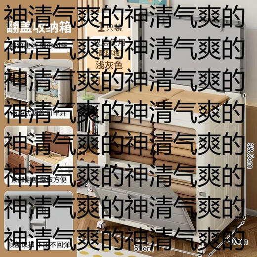 Yusenyi Clothes Storage Box Large Capacity Extra Large Flip Cover Wheeled Organizer Box Special Storage Cabinet for Folding Clothes and Quilts Light Gray Three Door Design (Removable Partition Comes with Universal Pulley)