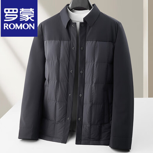 罗蒙（ROMON）男式羽绒服秋冬90白鸭绒保暖衬衣版无痕一体青年高奢商务老钱外套 白色 M 170