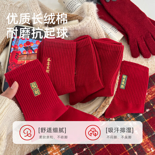 JSUAY2026 New Year Horse Year Animal Year Big Red Socks Women's Medium Tube Cotton Socks Wedding Festive Red Socks Wholesale Fairy Luck + Congratulations on Prosperity + Bright Future + Prosperity Gift Box Gift Bag 4 Pairs