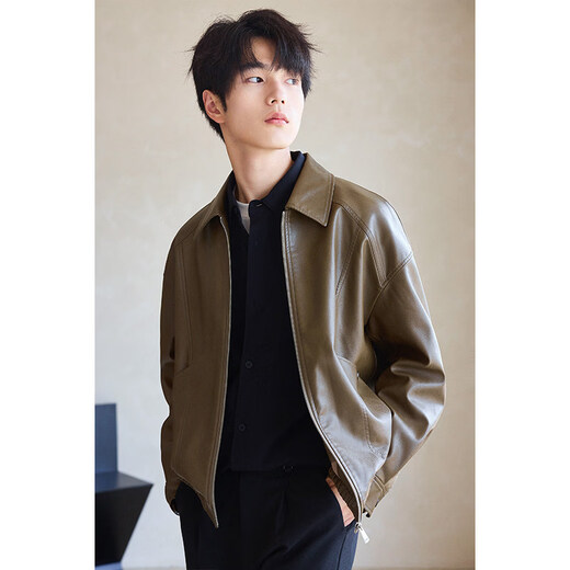 SEPTWOLVES PU soft leather jacket for men 2025 new spring and autumn lapel casual retro motorcycle leather jacket men's top Midnight Black 2XL (171Jin Jin equals 0.5kg -190Jin Jin equals 0.5kg)